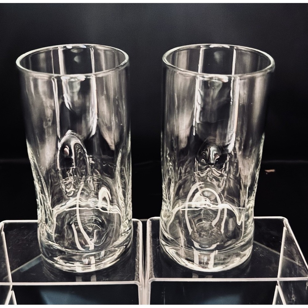 (2) Vintage Libbey Crisa Impressions Tumblers Clear Glass W Dimples Easy Hold‎